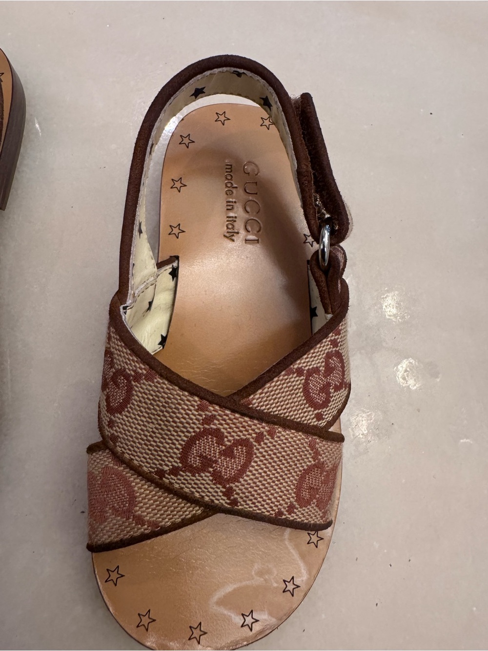 Gucci Brown Monogram Cross-Strap Sandal